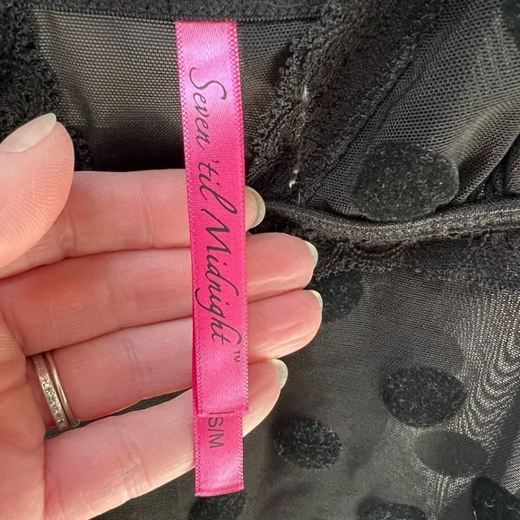 7 til Midnight black on black polka dot and purple cami and panty set. Size S/M - Picture 11 of 11